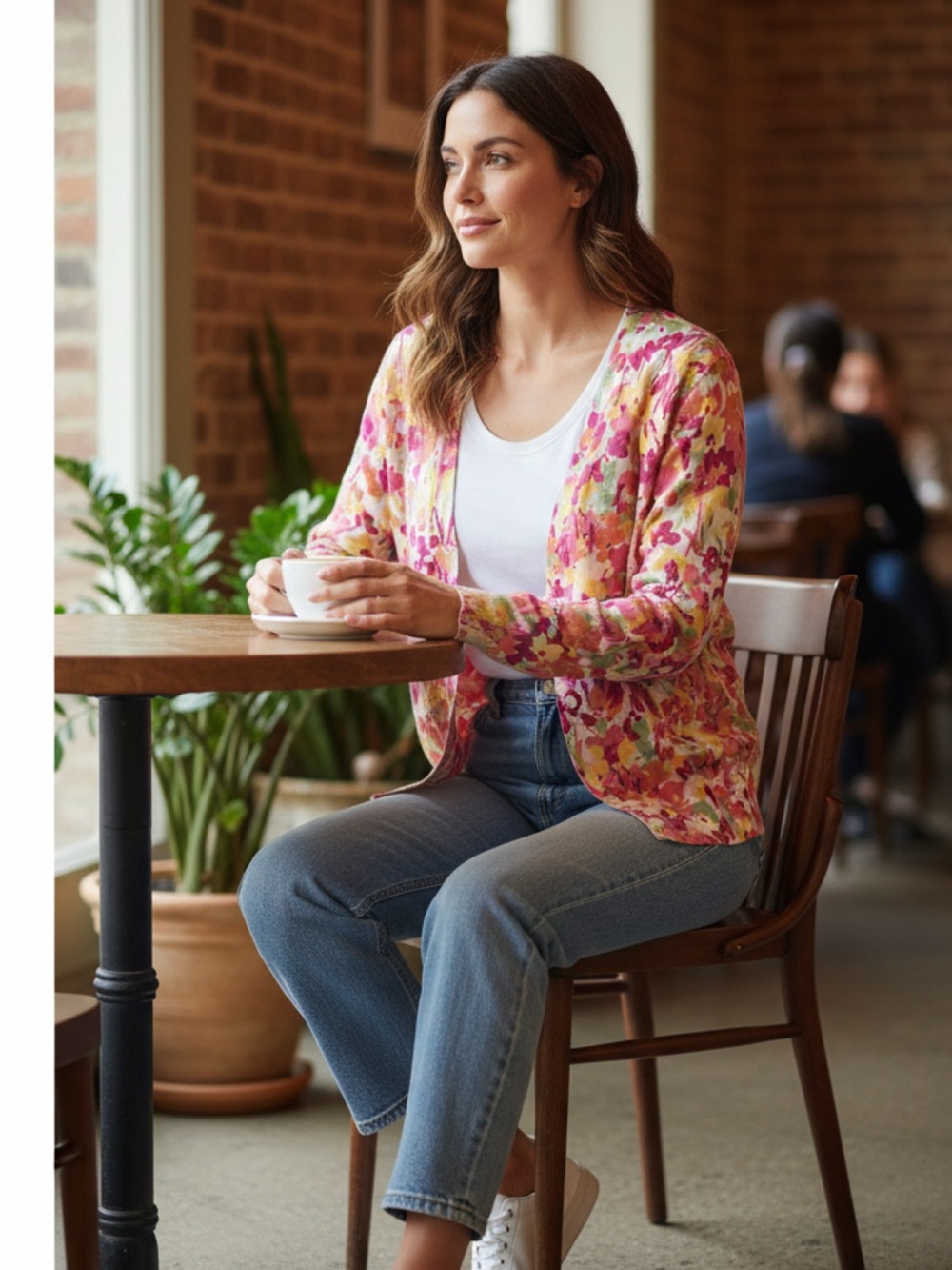 GAP Floral Button‑Front Cardigan in Pink, Yellow, Green